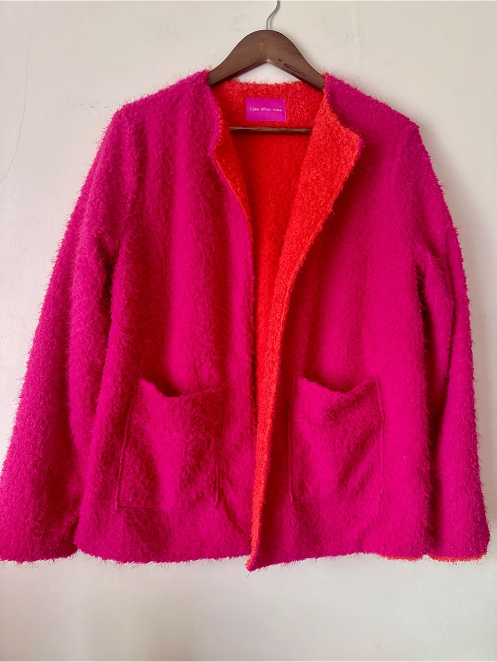 NWOT Time After Time Pink & Orange Plush Open Reversible Jacket - Size S